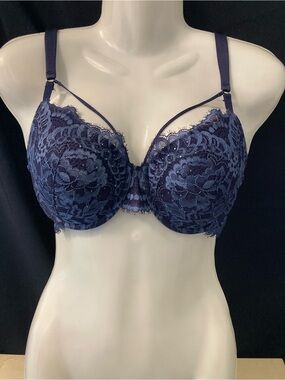 La Senza So Free Navy Lace Push Up Bra 34C Strappy Lingerie